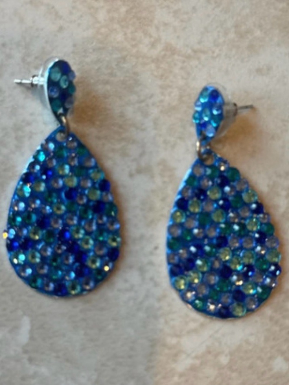 Blue Crystal Teardrop Dangle Earrings - Women's Jewelry